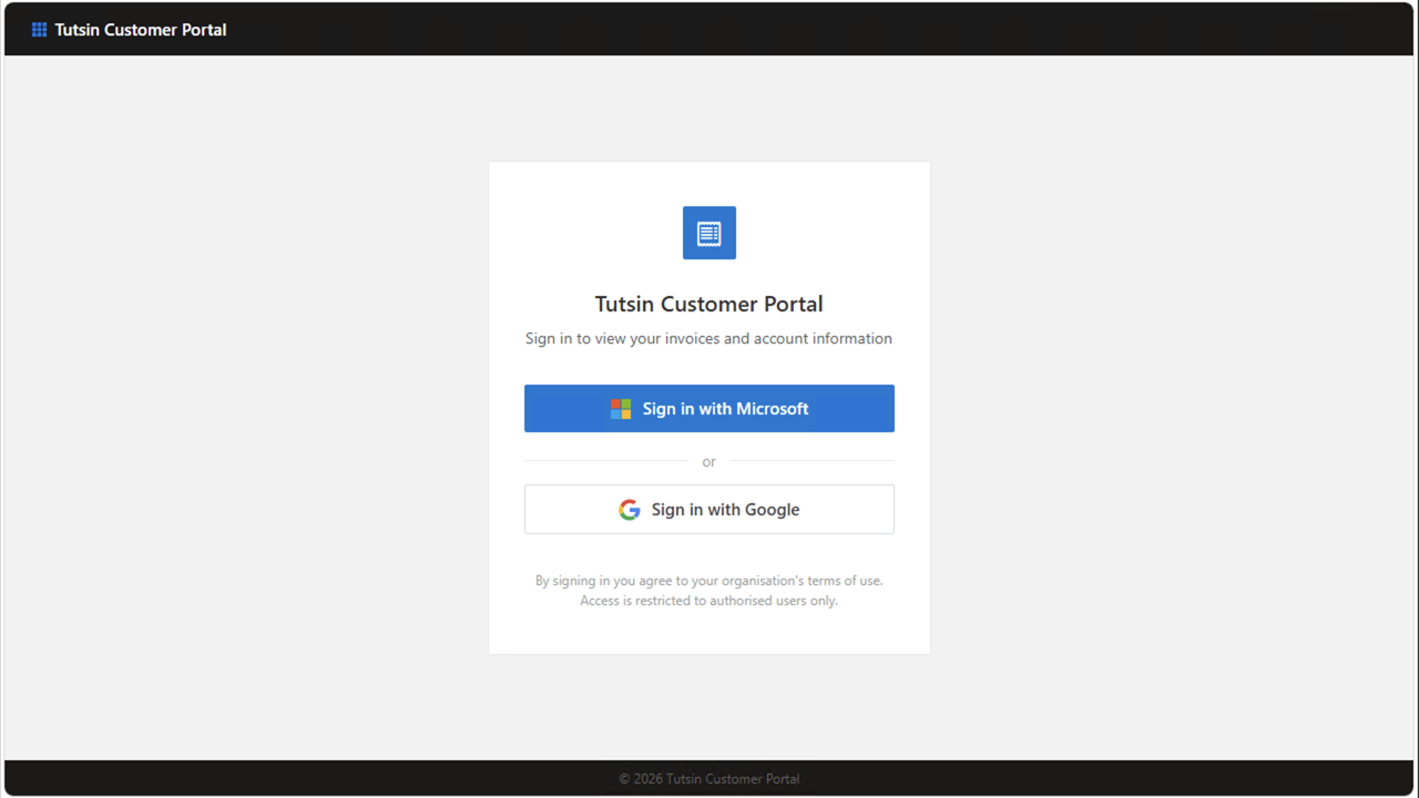 CustPortal365 login screen — Sign in with Microsoft Entra ID or Google