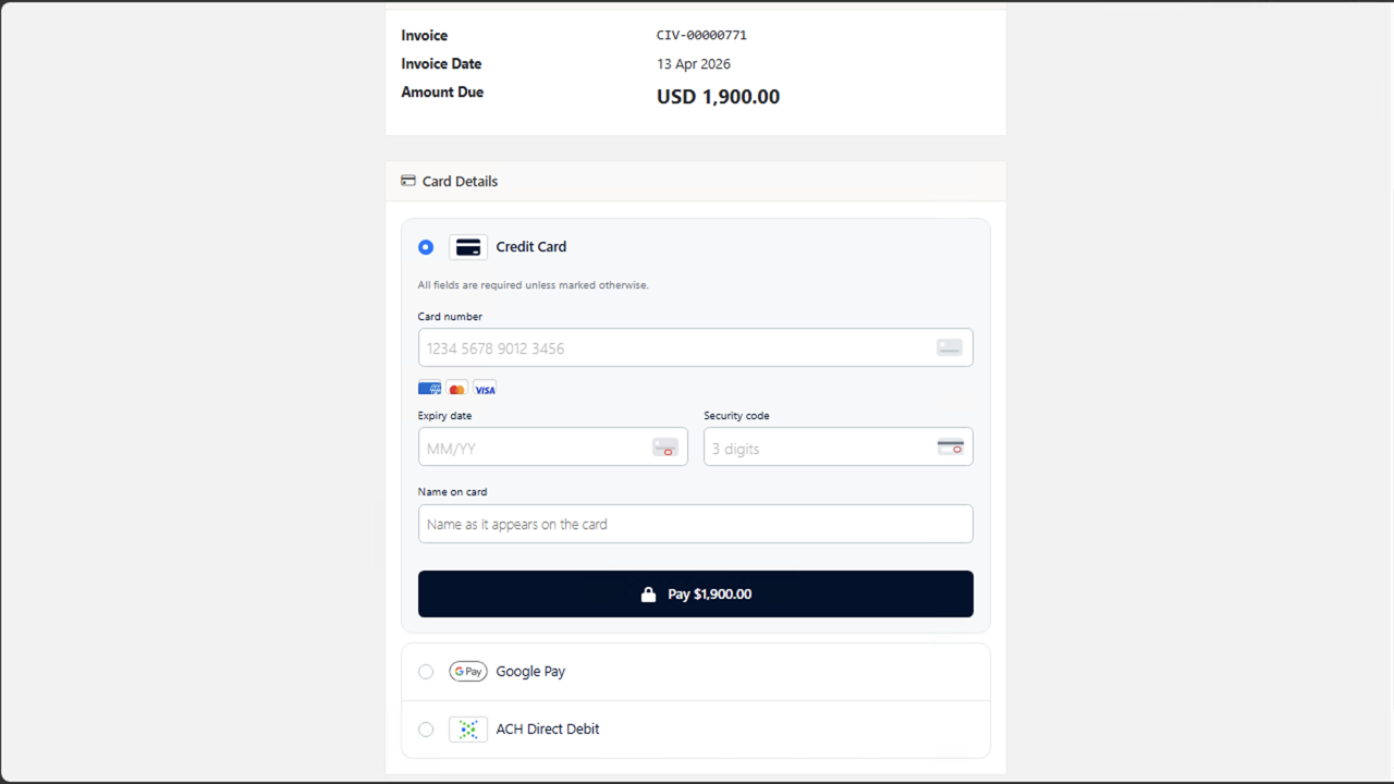 Customer credit card payment form — Adyen Drop-in UI in CustPortal365