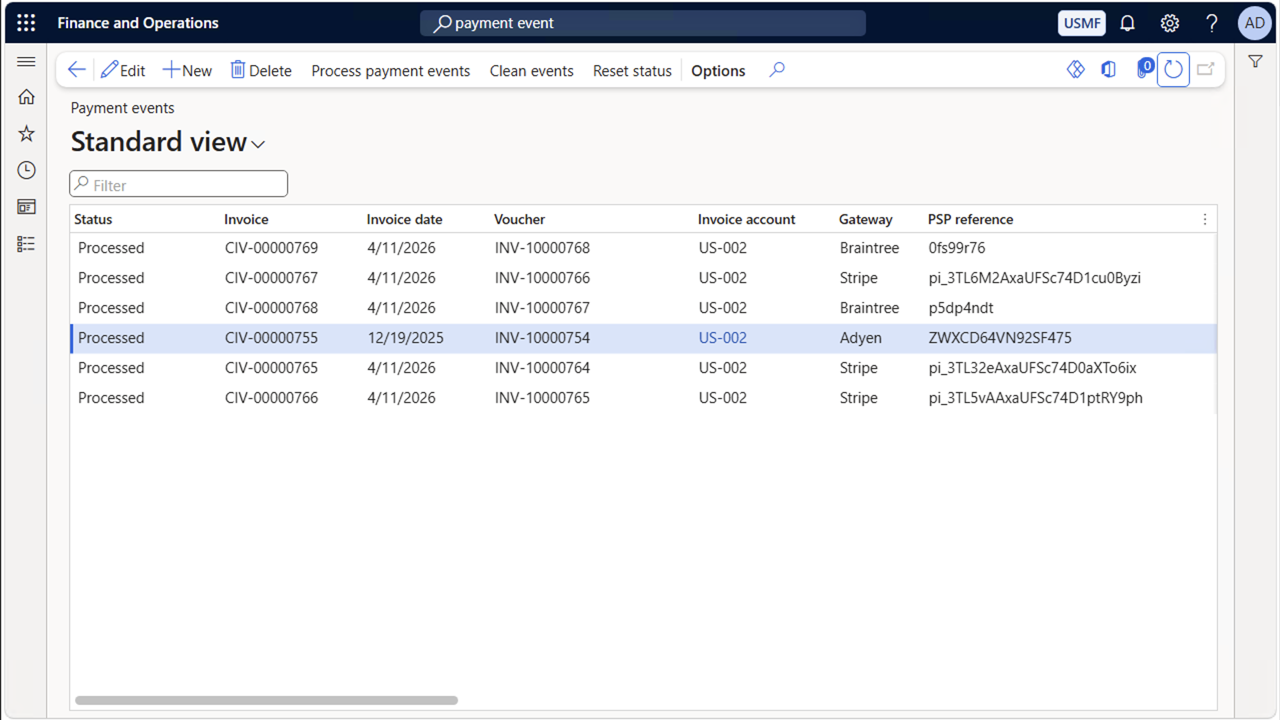 Dynamics 365 F&O Payment events — payments automatically written back from CustPortal365