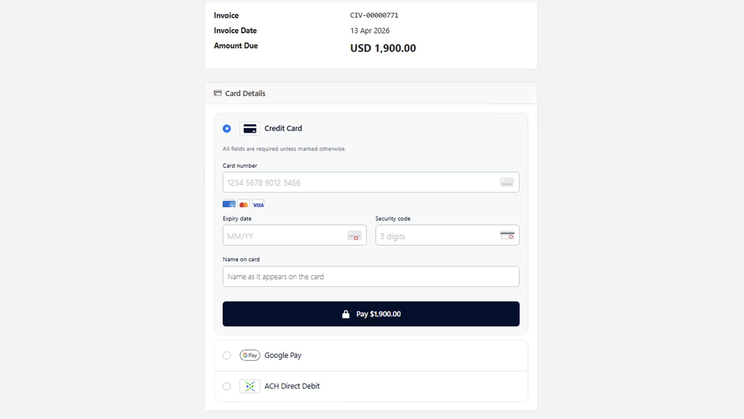 Customer credit card payment form — Adyen Drop-in UI in CustPortal365