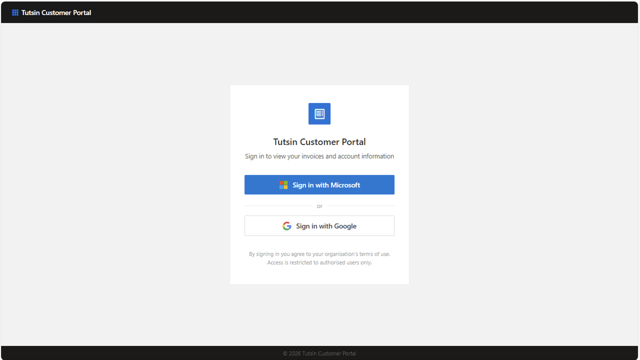 CustPortal365 login screen — Sign in with Microsoft Entra ID or Google